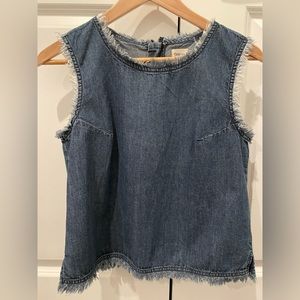 GAP denim frayed tank top, size small